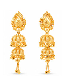 Premium Gold Finish Triple-Layer Jhumka Earrings