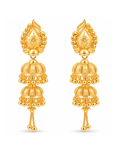 Premium Gold Finish Triple-Layer Jhumka Earrings