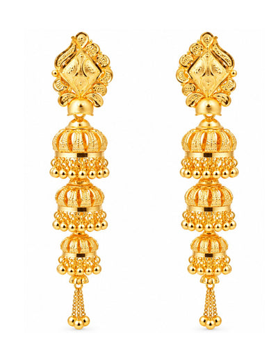 Premium Gold Finish Triple-Layer Traditional Jhumka Earrings