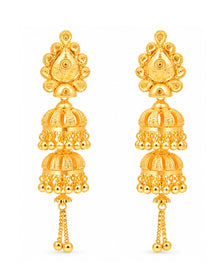 Premium Gold Finish Triple-Layer Jhumka Earrings
