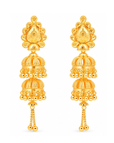 Premium Gold Finish Triple-Layer Jhumka Earrings