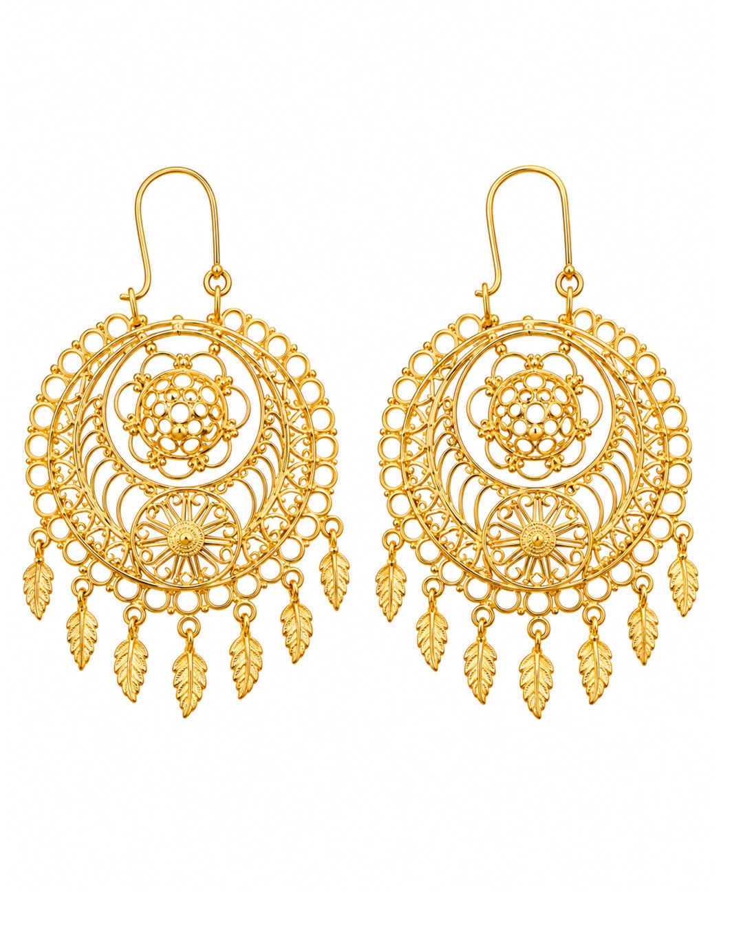 Gold Finish Floral Leaf Filigree Earrings