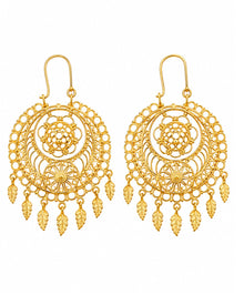 Gold Finish Floral Leaf Filigree Earrings