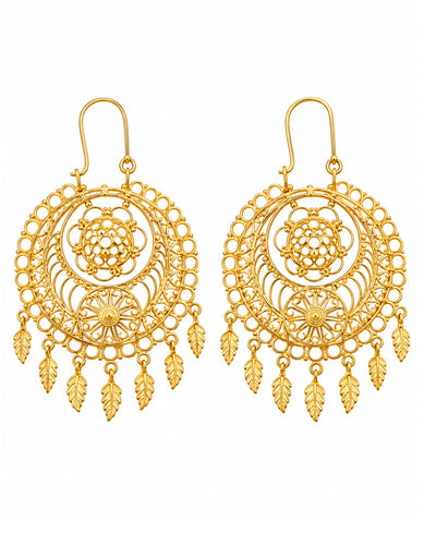 Gold Finish Floral Leaf Filigree Earrings