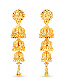 Premium Gold Finish Triple-Layer Dome Jhumka Earrings