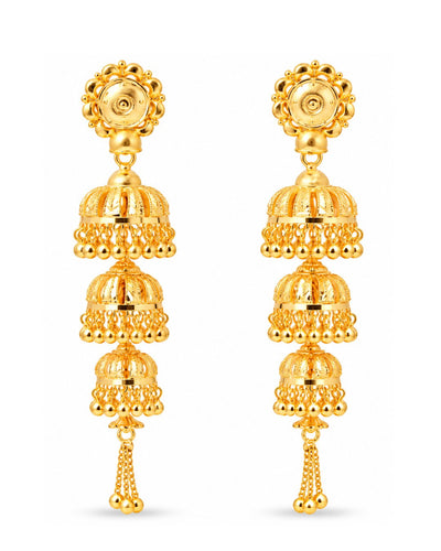 Premium Gold Finish Triple-Layer Dome Jhumka Earrings