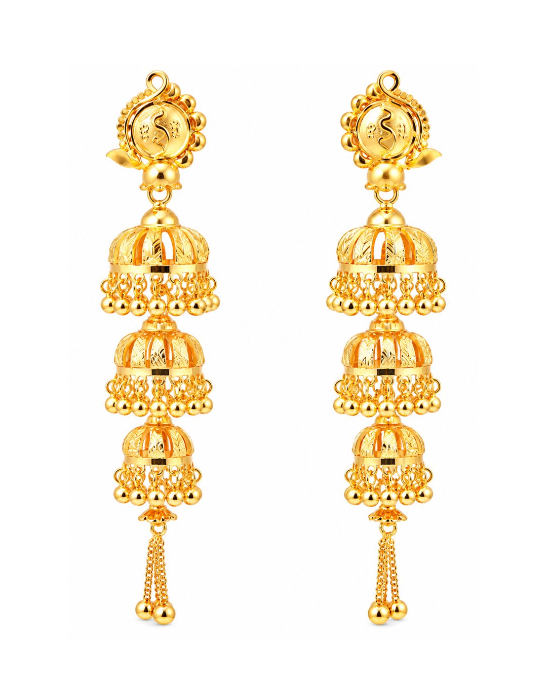 Premium Gold Finish Triple-Layer Dome Jhumka Earrings