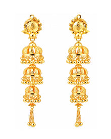 Premium Gold Finish Triple-Layer Dome Jhumka Earrings