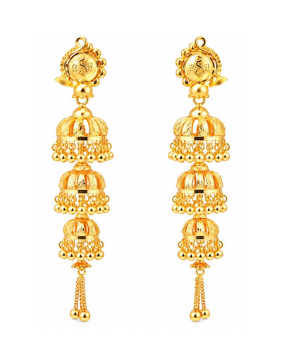Premium Gold Finish Triple-Layer Dome Jhumka Earrings