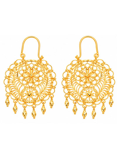 Gold Finish Floral Filigree Statement Earrings