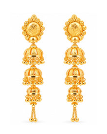 Premium Gold Finish Triple-Layer Floral Jhumka Earrings