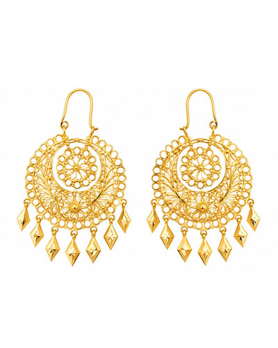 Gold Finish Floral Drop Earrings