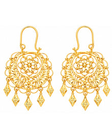 Gold Finish Floral Filigree Drop Earrings