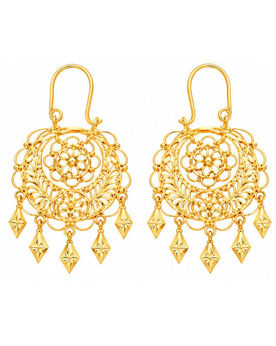 Gold Finish Floral Filigree Drop Earrings