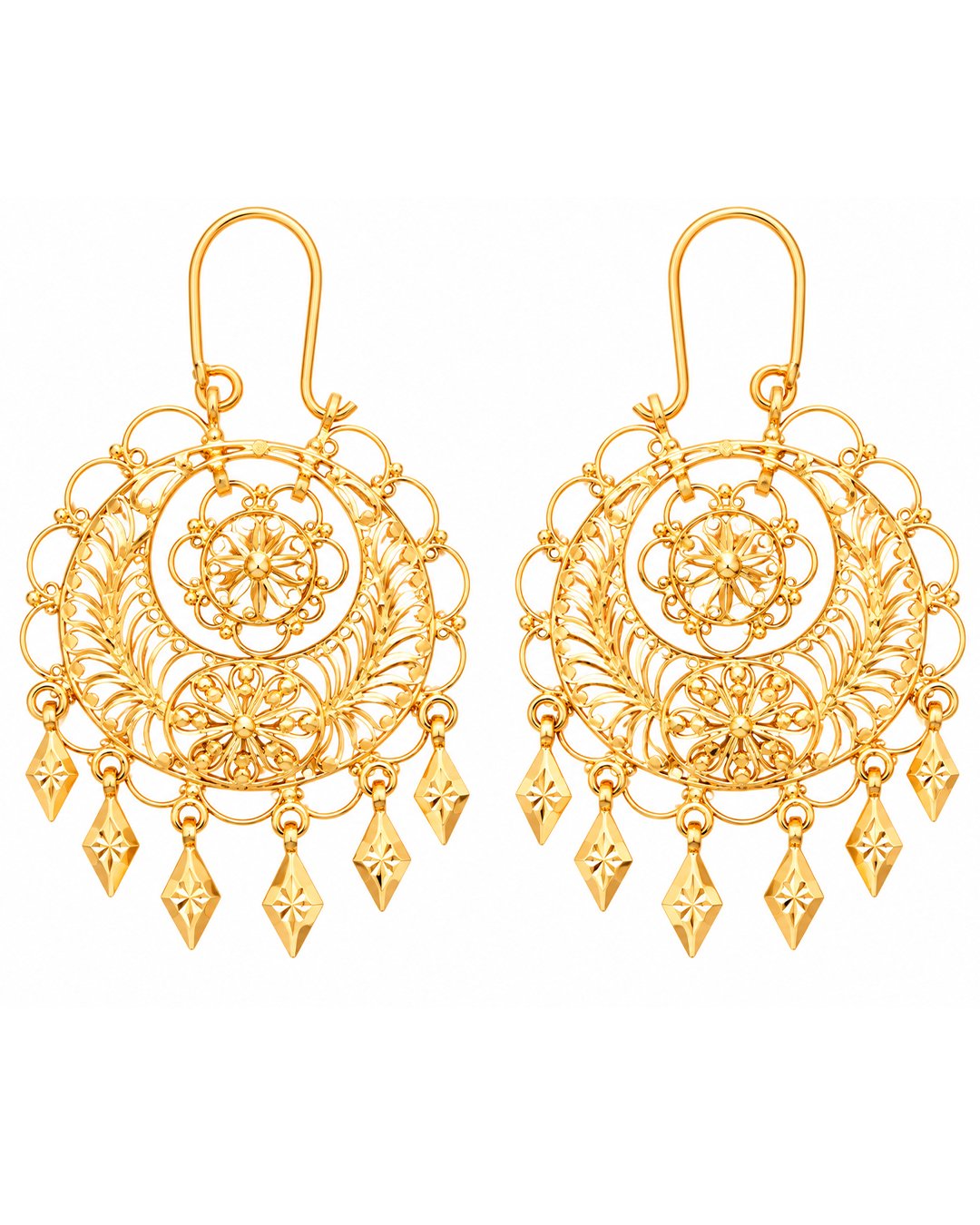 Gold Finish Floral Filigree Statement Earrings