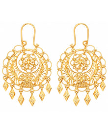 Gold Finish Floral Filigree Statement Earrings