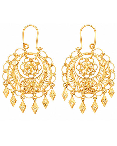 Gold Finish Floral Filigree Statement Earrings