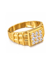 Elegant Gold-Tone Geometric Stone Studded Ring