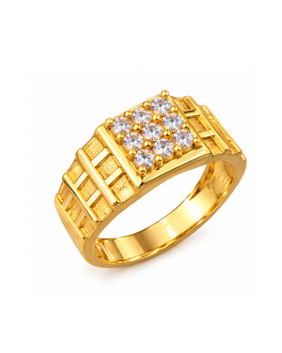 Elegant Gold-Tone Geometric Stone Studded Ring